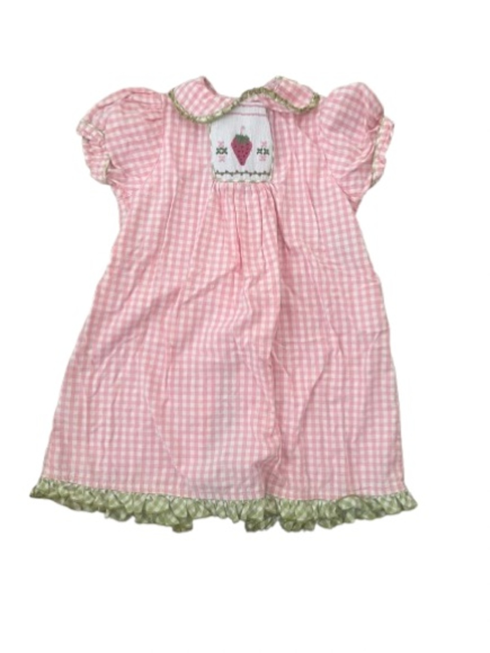 Pink gingham dress with strawberry smocking